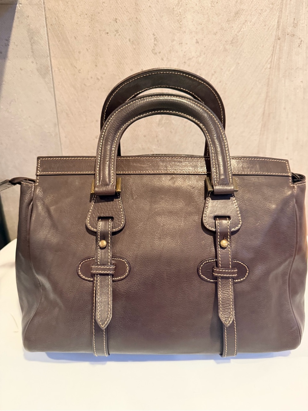 Barbara Milano Brown Leather Top Handle Satchel Italian Handbag